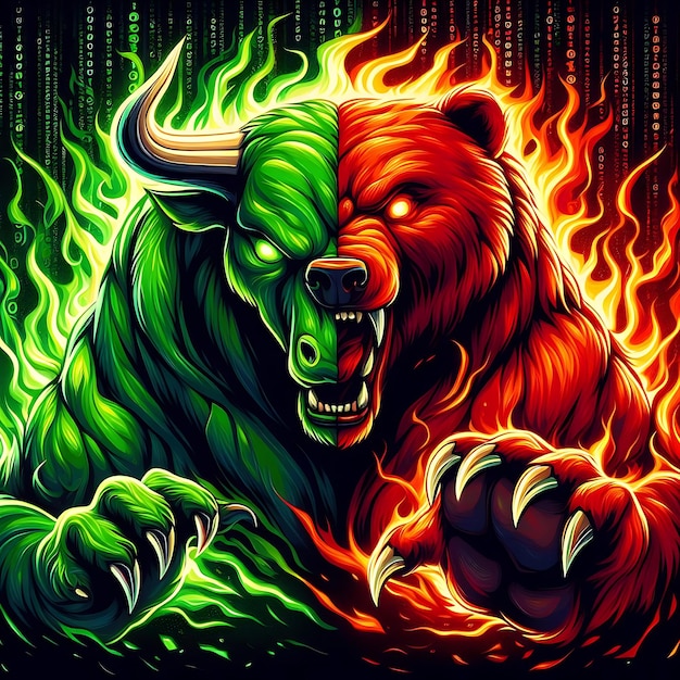 Photo stock market trading concept with bull and bear