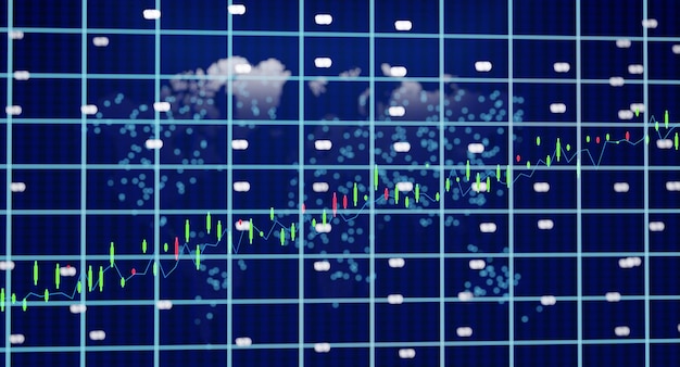 Concetto di grafico commerciale del mercato azionario statistiche finanziarie sullo schermo, quotazione delle azioni, trading online.