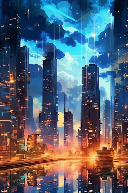 Stock photo of anime art urban photography buildings landscape sky