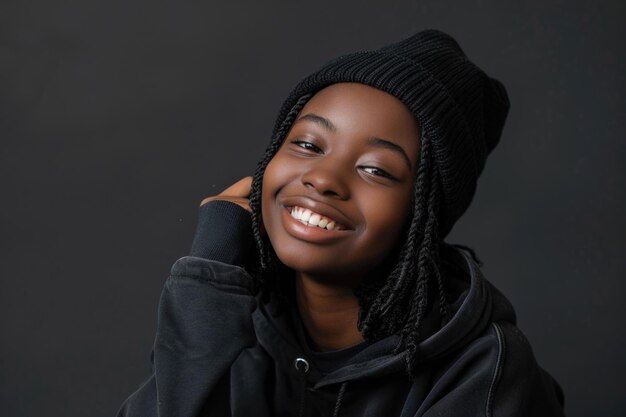 Stock photo of beautiful black woman smiling and having in studio shot