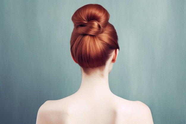 stock photo of bun hairstyles for long hair look form back Generative AI