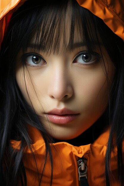 Stock photo close up macro of a model with a long black haircut eyes and a nose