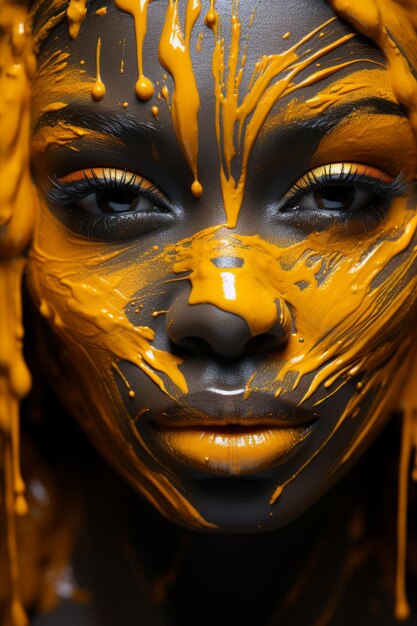 Stock photo close up macro of a woman at a salon wearing orange makeup