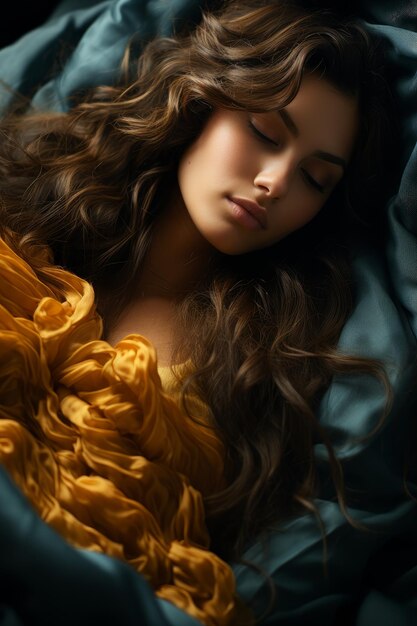 Stock photo close up macro of a young beautiful woman relaxing during a night