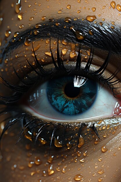 Stock photo close up macro of a young woman with wavy lashes is wearing eye makeup