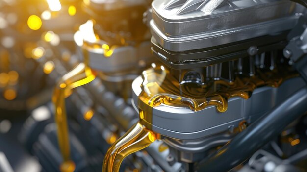 Foto stock photo for design featuring a 3d illustration of a car engine being repaired with lubricant oil visible