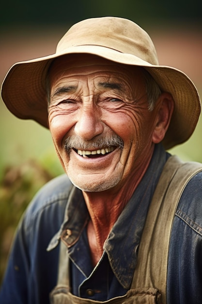 Stock photo of a farmer smiling while working on his farm created with generative ai