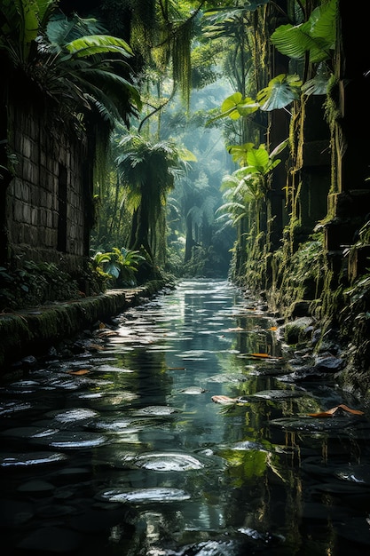 A stock photo of a hidden tropical rainforest