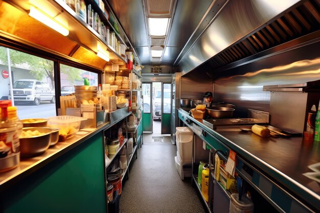 Photo stock photo of inside food truck kitchen professional food photography ai generated