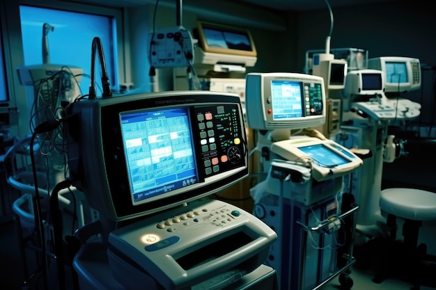 stock photo of inside intensive cardiovascular care unit in hospital Generative AI