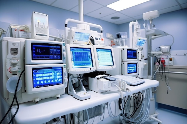 stock photo of inside intensive cardiovascular care unit in hospital Generative AI