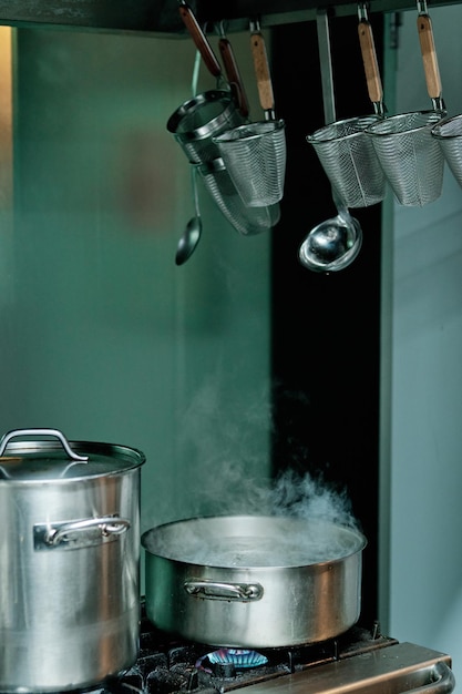 Stock photo of the interior of professional kitchen of a restaurant.