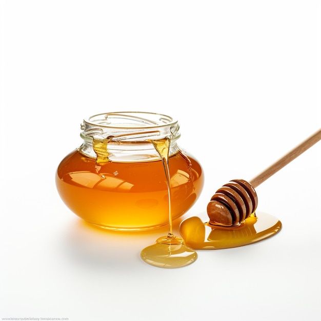 A stock photo jar of honey white background