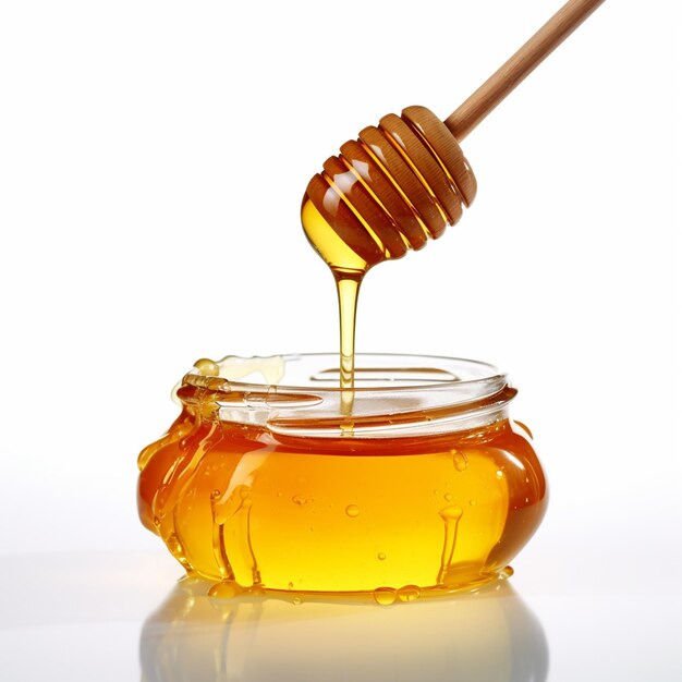 A stock photo jar of honey white background
