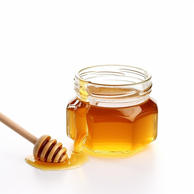 A stock photo jar of honey white background