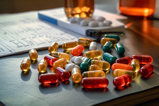 stock photo of kinds of capsules softgels traditional medicine Generative AI