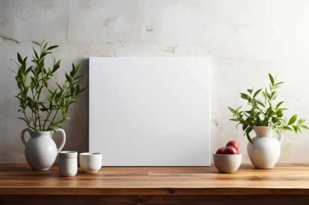 Photo stock photo of a kitchen with blank frame for a mockup