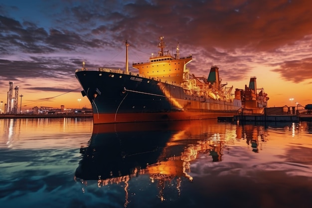 stock photo of Oil tanker docked in an offshore dock middle of sea Generative AI