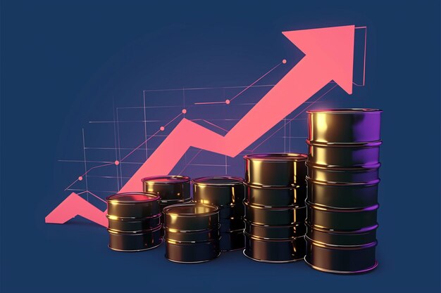 Photo stock photo rising bar chart within 3d oil drum illustration