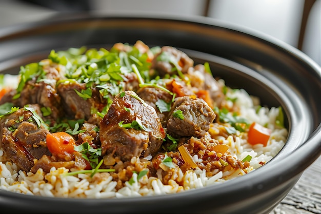 Фото стола с блюдом из мяса и риса