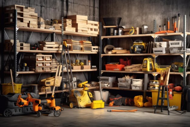 stock photo of warehouse room with stuff tools equipment Generative AI