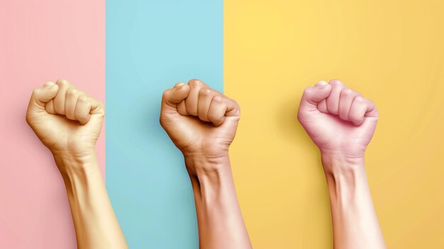 Photo stock photography of realistic represent a slogan in support of women around the world pastel colors