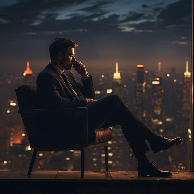 Stock photography of a succesful businessman in a skyscraper and talking on the phone