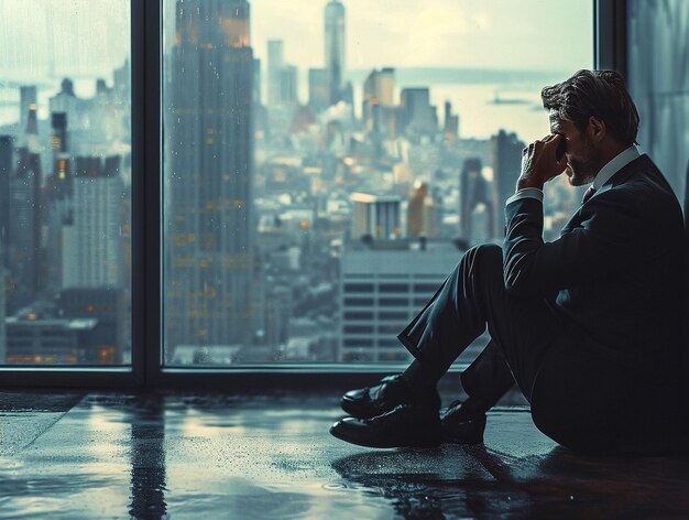 Stock photography of a succesful businessman in a skyscraper and talking on the phone