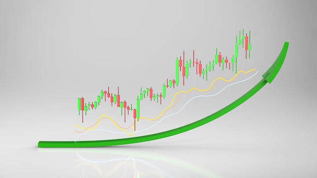 Concetto di aumento del prezzo delle azioni con grafico a candela con freccia su