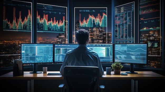 Photo a stock trader analyzing candlestick charts wallpaper