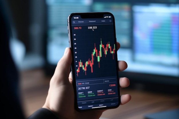 stock trader investor man using smart phone app financial stock trade market trading order to buy or