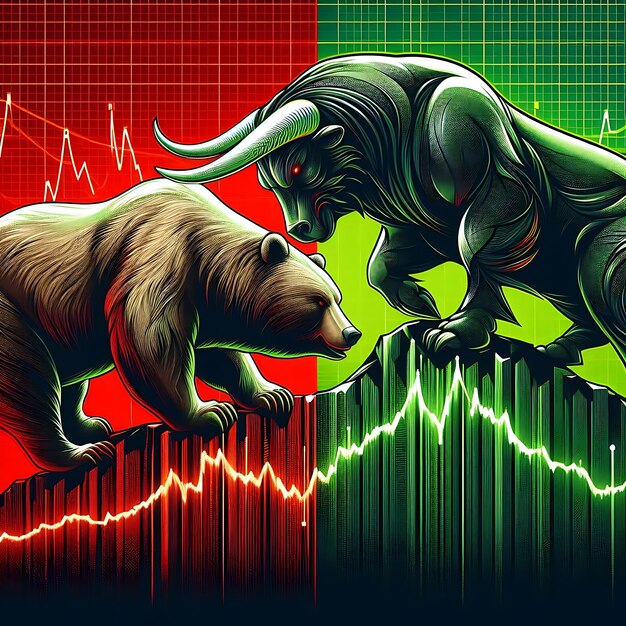 stock trading concept with bull bear and bear