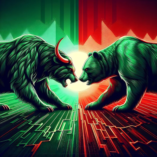 stock trading concept with bull bear and bear