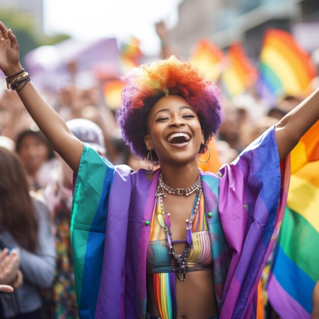 Stockbeeld van LGBTQ-pride-evenementen met diverse culturele optredens en artistieke uitdrukkingen Generatieve AI