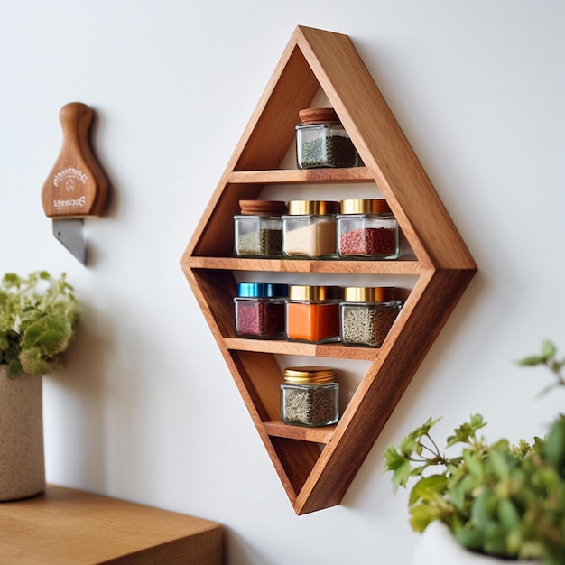 Photo stocked kitchenwall wooden cabinet and food preservation