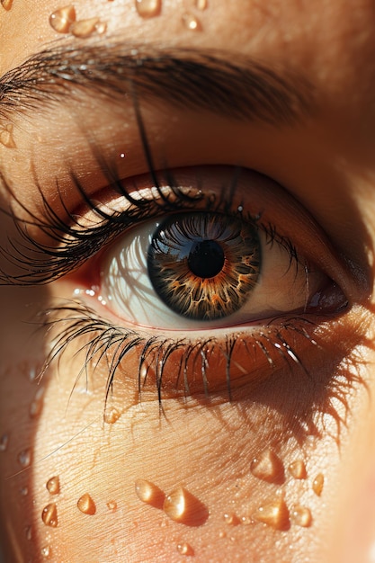 Stockfoto close-up macro van de ogen van een vrouw met licht schijnt naar beneden