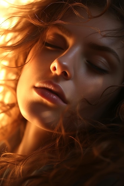 Stockfoto close-up macro van een vrouw die in een bed ligt met een licht in haar ogen