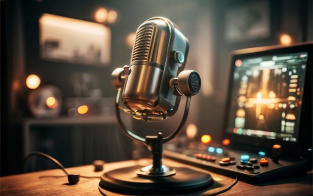 Stockfoto een podcast studio kamer microfoon ultra realistische professionele fotografie