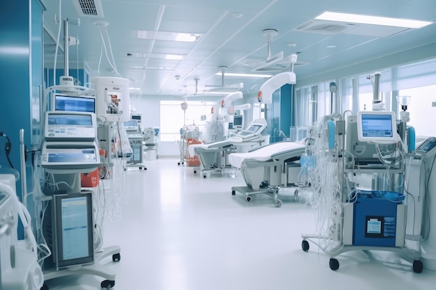 stockfoto van de binnenkant van de intensive cardiovasculaire zorgafdeling in het ziekenhuis Generatieve AI