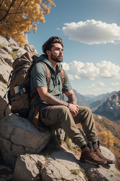 Stockfoto van een aantrekkelijke blonde man met een bergzak