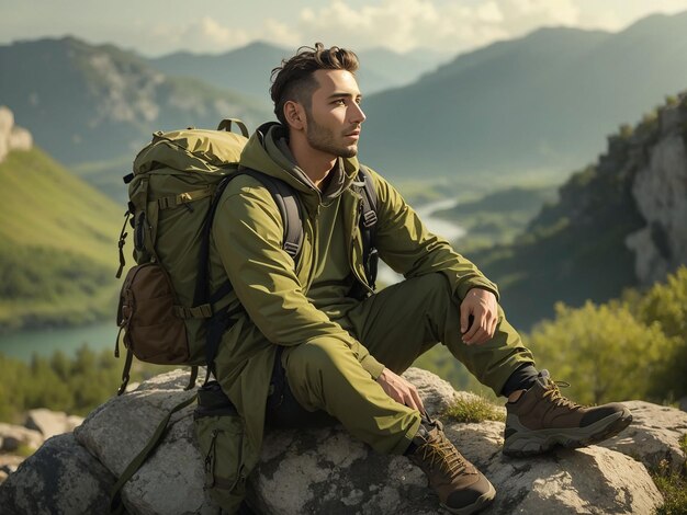 Stockfoto van een aantrekkelijke blonde man met een bergzak