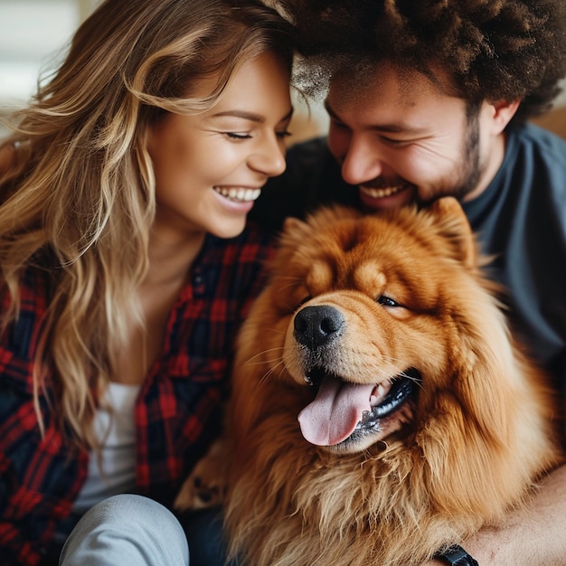 Foto stockfoto van een jong echtpaar met hun chow chow