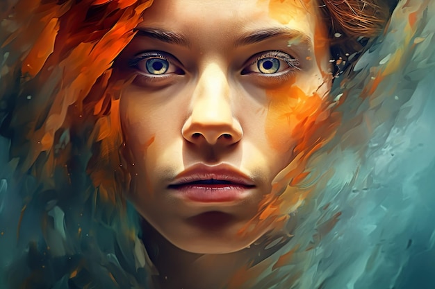 stockfoto van een realistisch beeld met kleurrijke effecten. Hoogwaardig realismeportret GEMAAKT MET AI