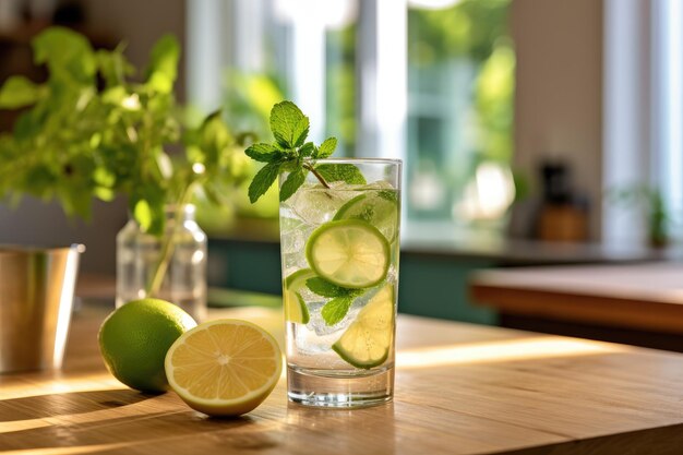 stockfoto van moderne houten paarse eetkamer Generatieve AI