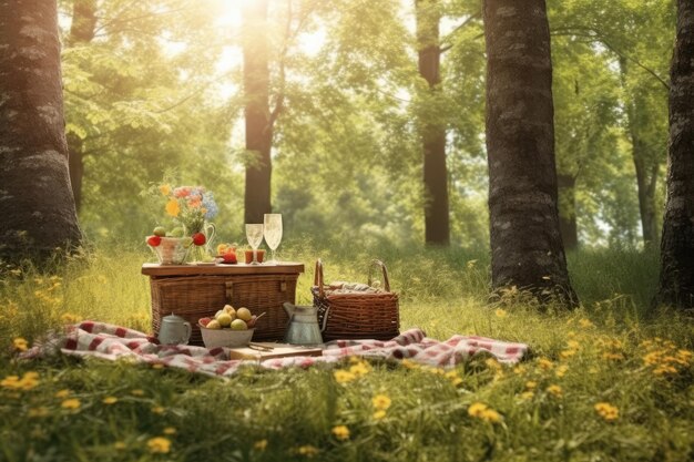 stockfoto van picknick in het bos Generatieve AI