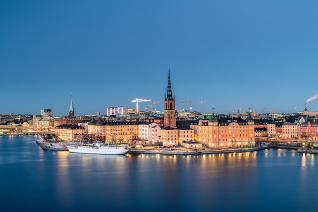 Stockholm city at night in Sweden.