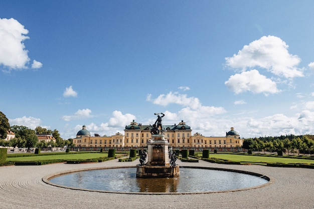 Stockholm palace or the royal palace, view from the fountain at park, sweden