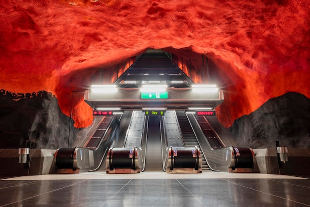 Stockholm Sweden March 07 2021 Solna Centrum Tunnelbahn underground metro station