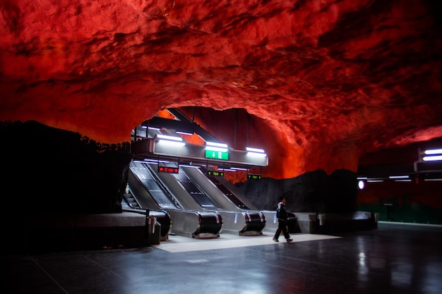 Stockholm sweden  the new metro in the form of a cave art gallery