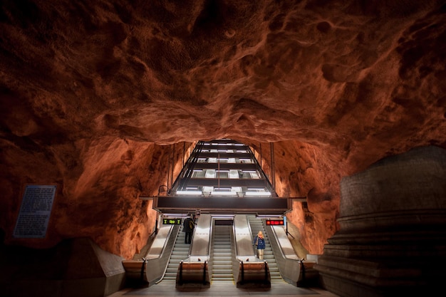 STOCKHOLM, SWEDEN - OCTOBER 3 2021: Inside incredibly beautiful metro.